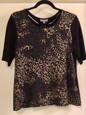 Erfo /Leopard Print Short Sleeve Top - Black/Cream - M - Germany